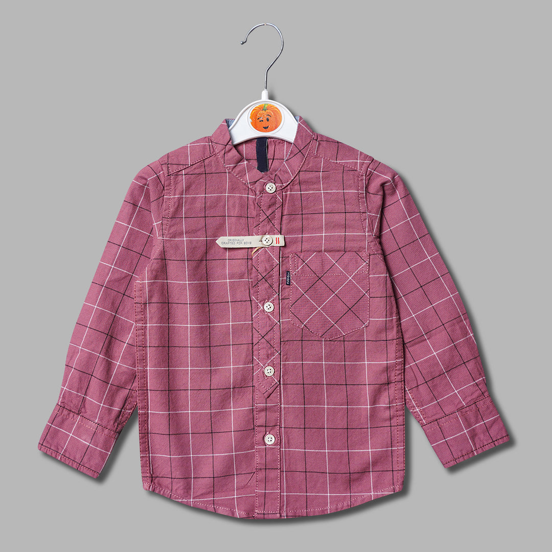 Solid Pink Check Pattern Full Sleeves Shirt for Boys Variant Front View