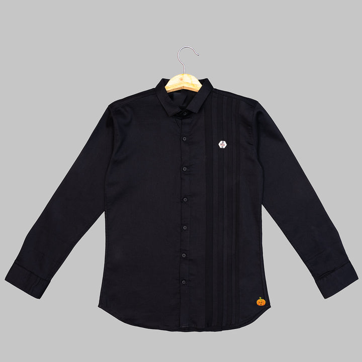  Black Solid Boys Shirt Front View