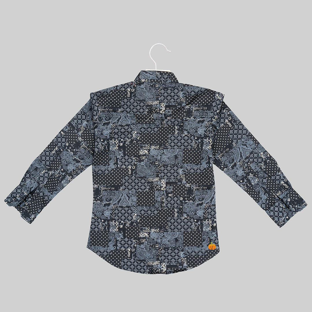 Black Printed Boys Shirt Back View