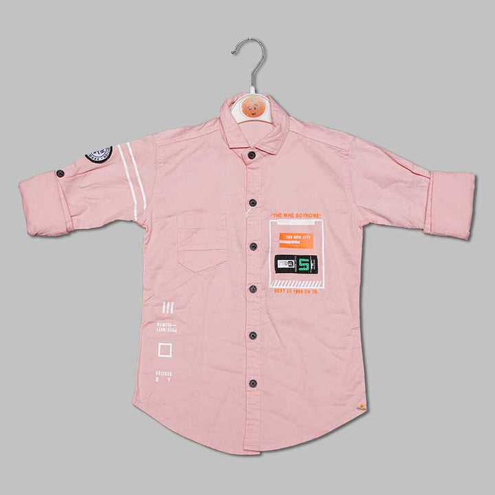 Solid Pink Lining Full Sleeves Shirt for Boys Front View