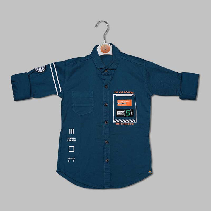 Solid Blue Lining Full Sleeves Shirt for Boys Variant Front View