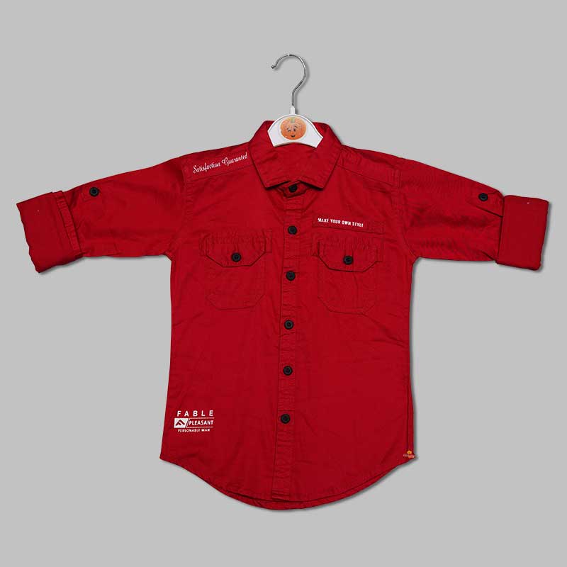 Red & Navy Blue Full Sleeves Shirt for Boys Front View