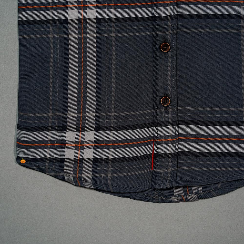 Grey Half Sleeves Checks Pattern Shirt for Boys Close Up View