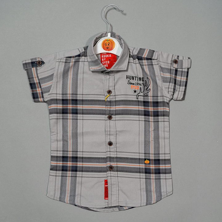 Grey Half Sleeves Checks Pattern Shirt for Boys Front View