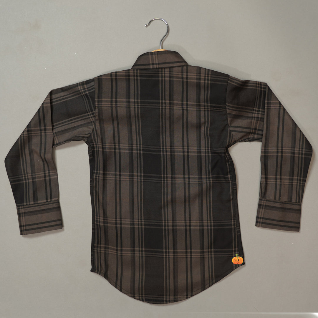 Solid Full Sleeves Checks Pattern Shirt for Boys Back View