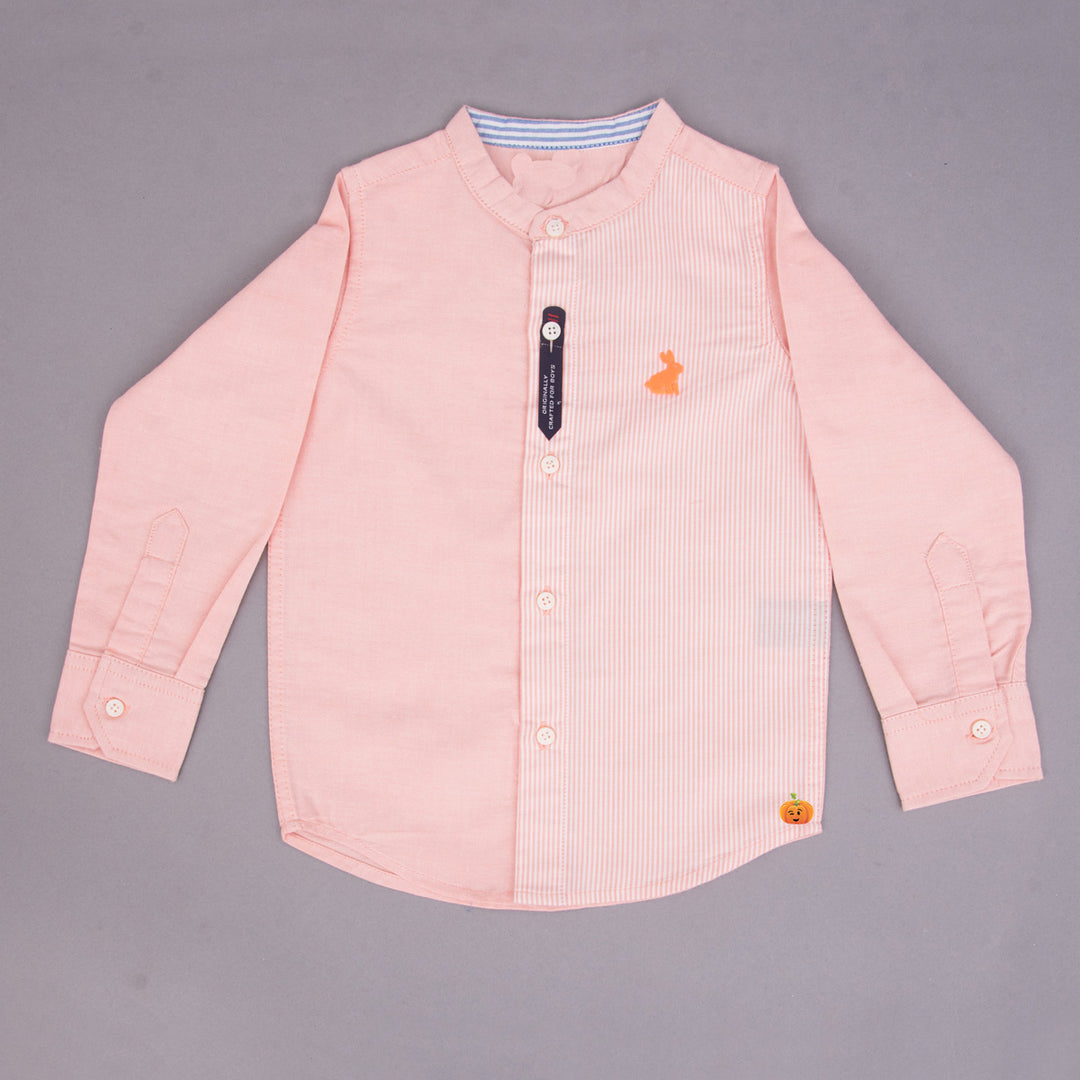 Sky Blue & Peach Band Collar Shirt for Boys Variant Front View