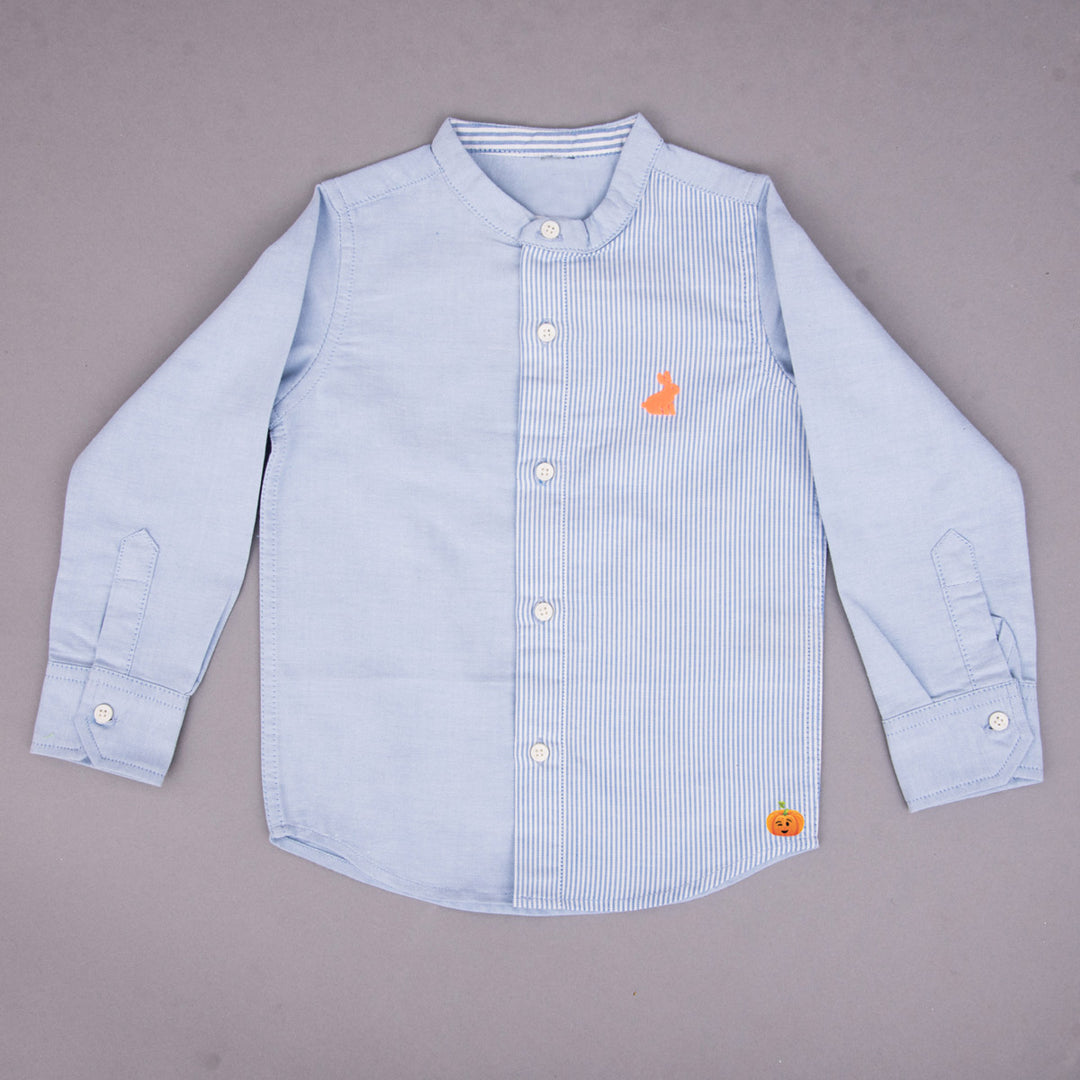 Sky Blue & Peach Band Collar Shirt for Boys Front View