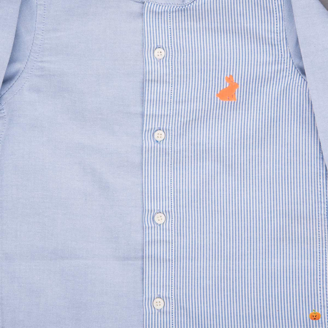 Sky Blue & Peach Band Collar Shirt for Boys Close Up View