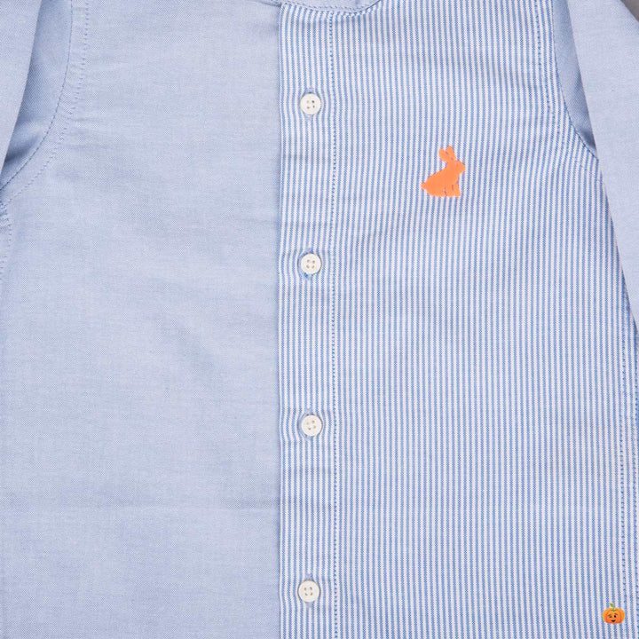 Sky Blue & Peach Band Collar Shirt for Boys Close Up View
