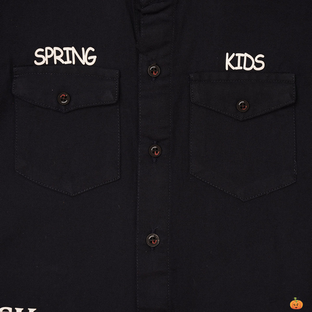 Navy Blue Full Sleeves Shirt for Boys Close Up View