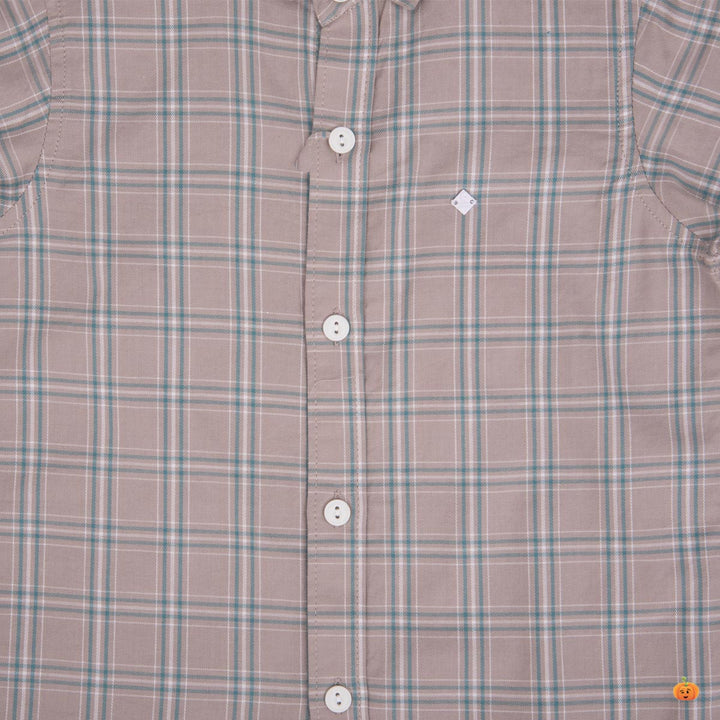 Fawn Checks Full Sleeves Shirt for Boys Close Up View