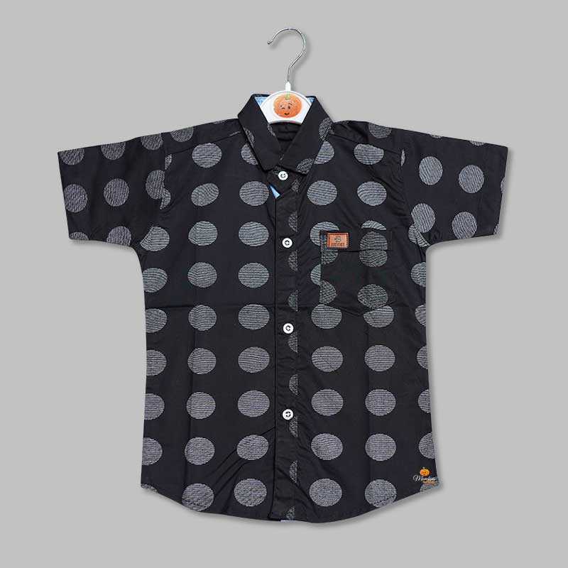 Black Bubble Printed Shirt for Boys Front View