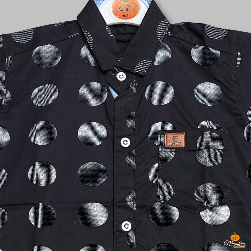 Black Bubble Printed Shirt for Boys Close Up View
