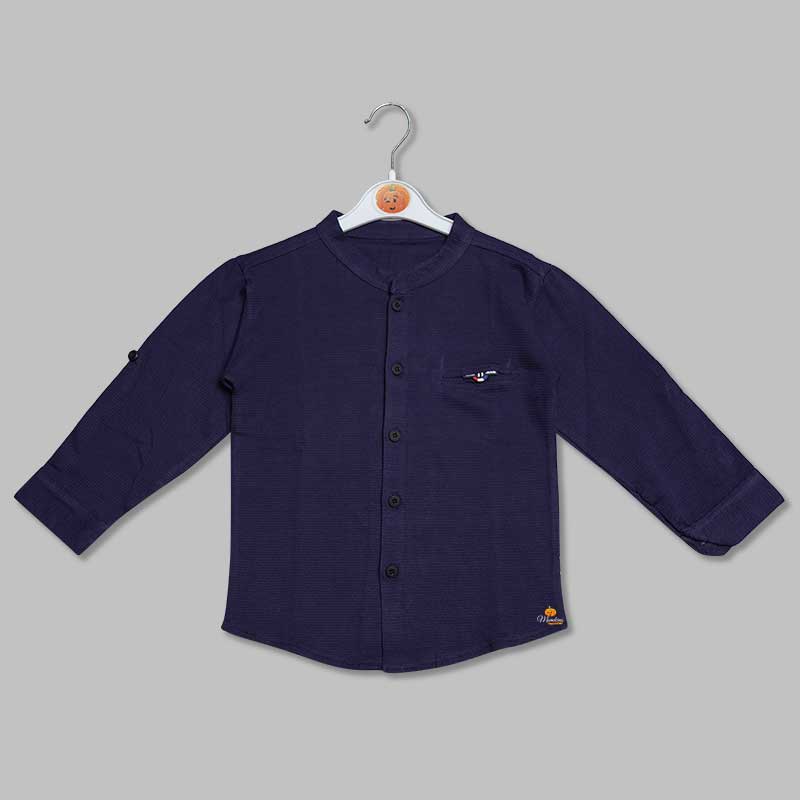 Navy Blue Yellow Full Sleeves Shirt for Boys Front View