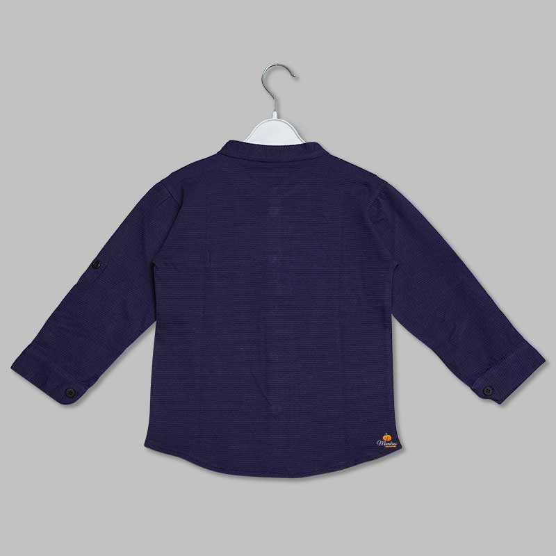 Navy Blue Yellow Full Sleeves Shirt for Boys Back View
