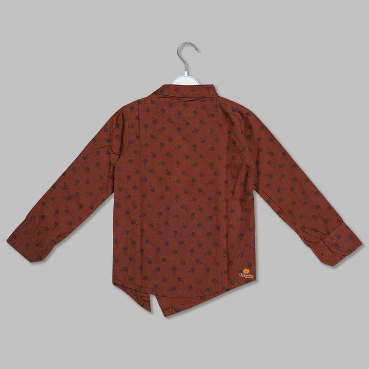 Brown Asymmetry Shirt for Boys with Side Button Back View