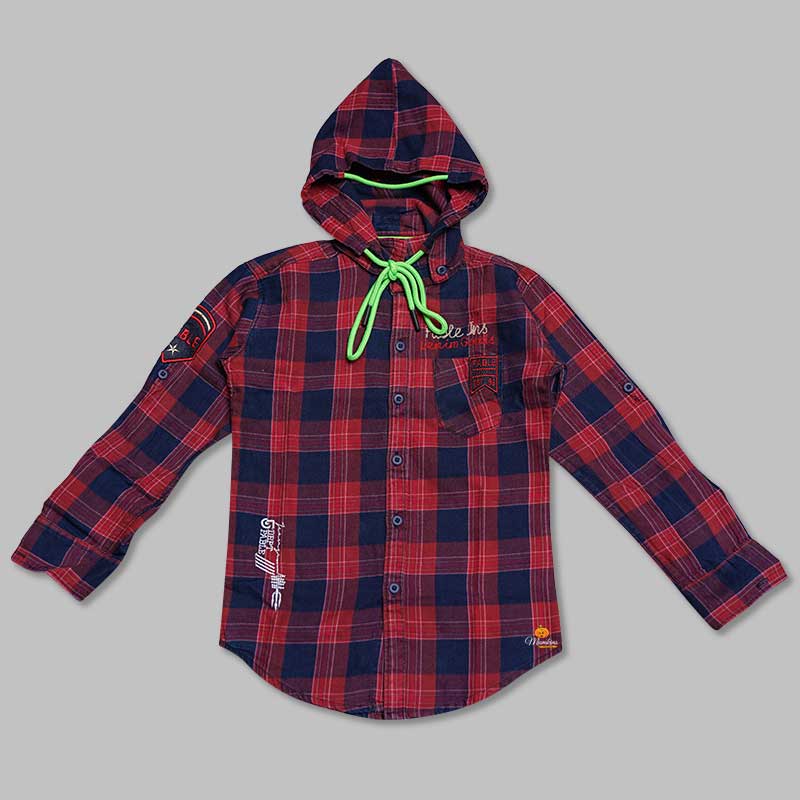 Checked Hoodie Pattern Shirt for Boys Front View