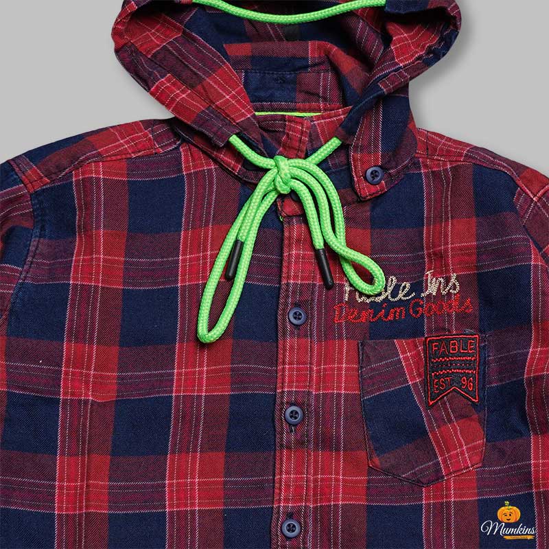 Checked Hoodie Pattern Shirt for Boys Close Up View