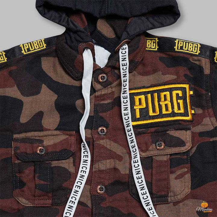Solid PUBG Hoodie Shirt for Boys Close Up View