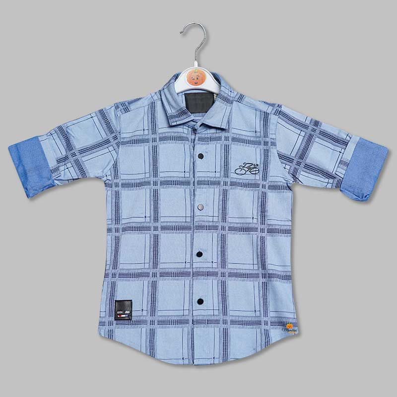 Blur Square Checked Shirt for Boys Front View