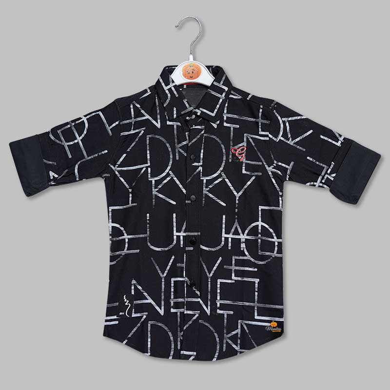 Black Calligraphic Print Shirt for Boys Front View