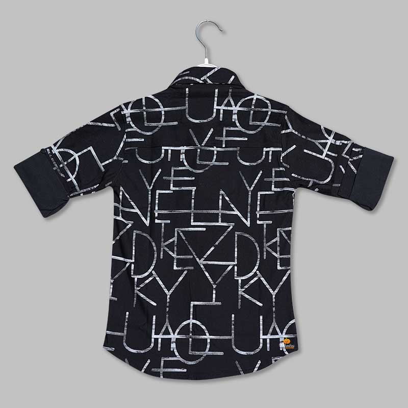 Black Calligraphic Print Shirt for Boys Back View