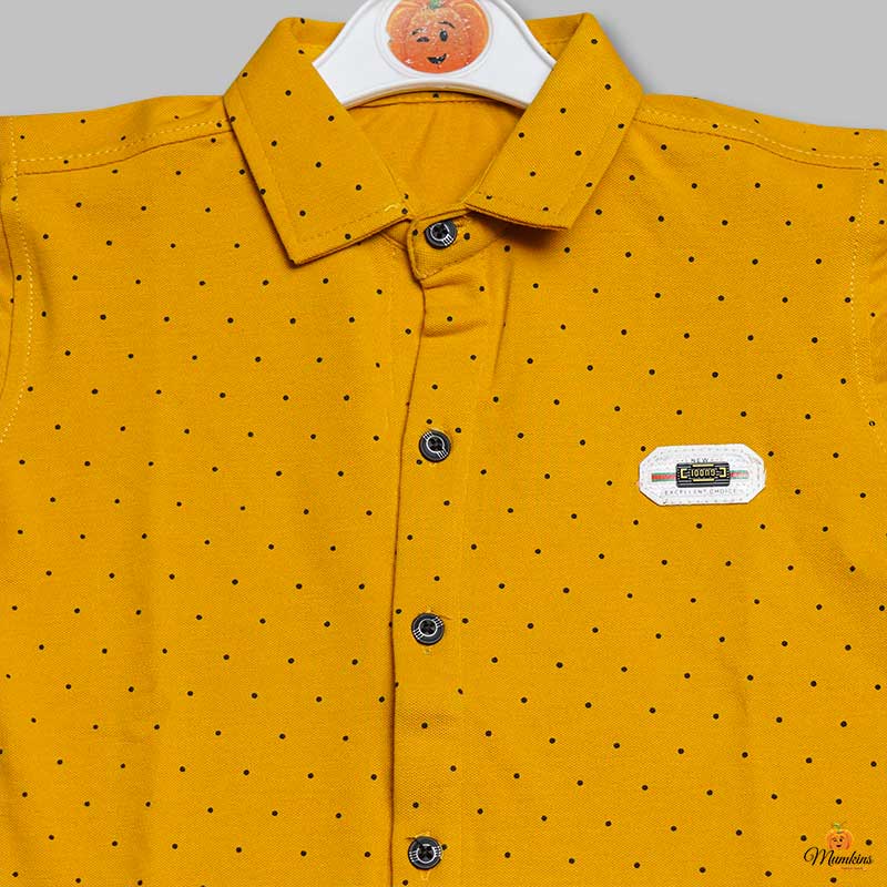 Yellow Dotted Shirt for Boys Close Up View