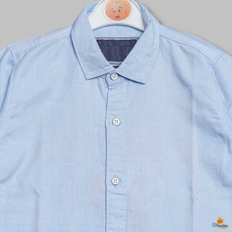 Sky Blue Plain Shirt for Boys Close Up View