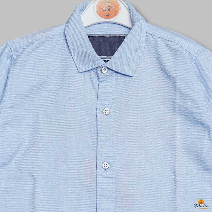 Sky Blue Plain Shirt for Boys Close Up View
