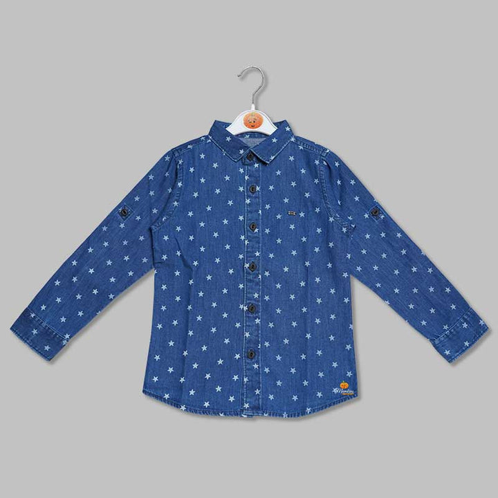 Blue Printed Shirt for Kids Front 