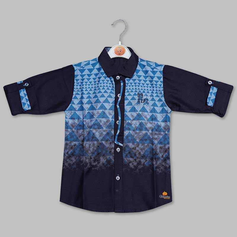 Blue Printed Shirt for Boys Front View