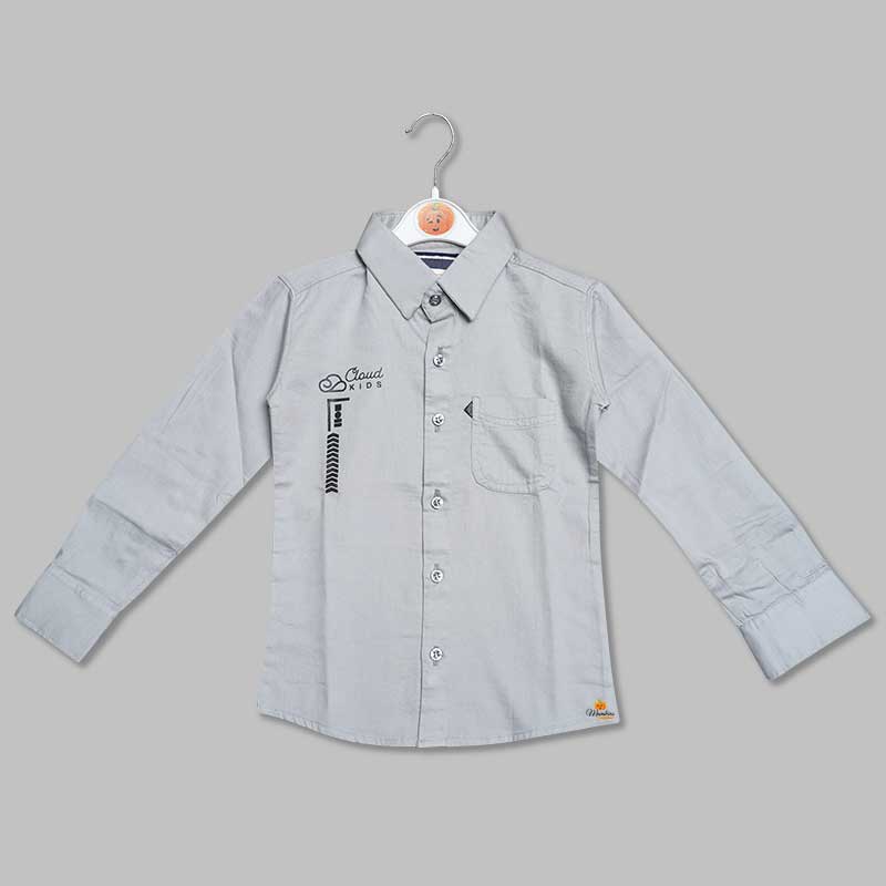 Grey Plain Shirt for Boys Front View