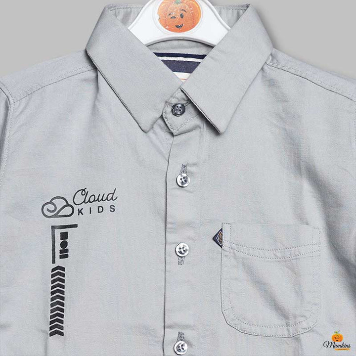 Grey Plain Shirt for Boys Close Up View
