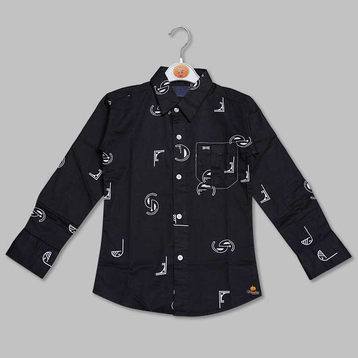 Black Calligraphic Print Shirt For Boys Front View