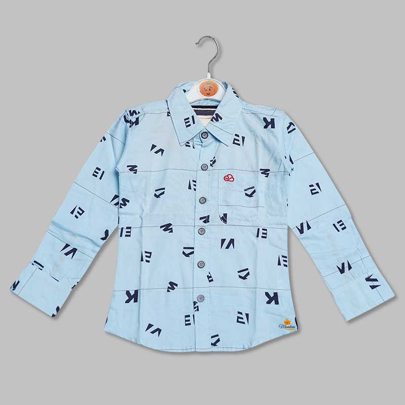 Blue Calligraphic Printed Shirt for Boys Front View