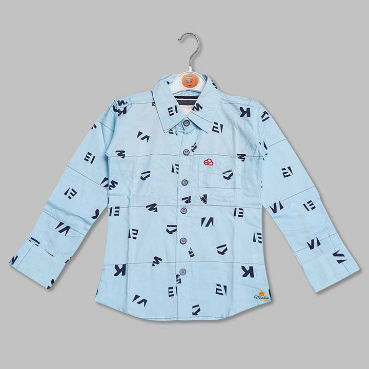 Blue Calligraphic Printed Shirt for Boys Front View