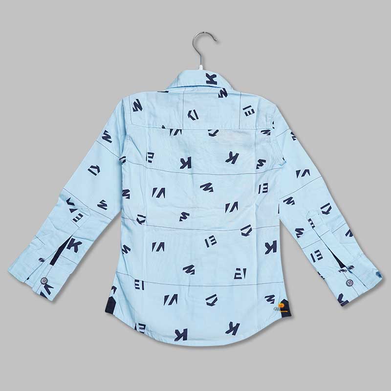 Blue Calligraphic Printed Shirt for Boys Back View