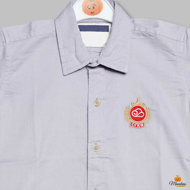 Plain Solid Shirt for Boys with Logo Close Up View