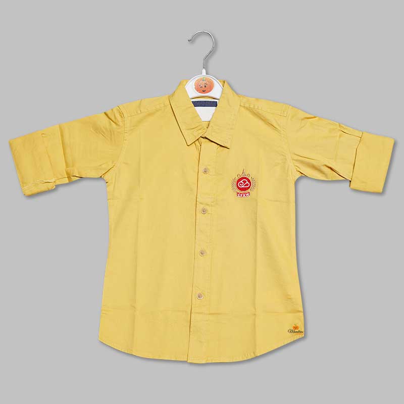 Plain Mustard Solid Shirt for Boys with Logo Variant Front View