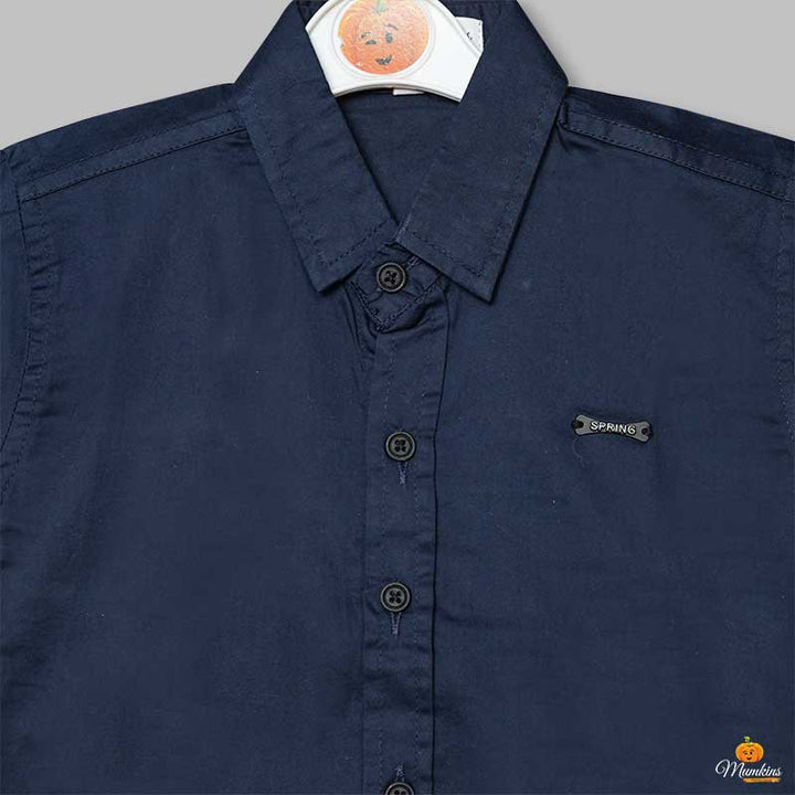 Solid Blue Shirt for Boys Close Up View