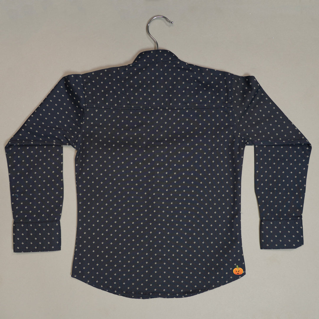 Blue Mandarin Collar Printed Boys Shirt Back 