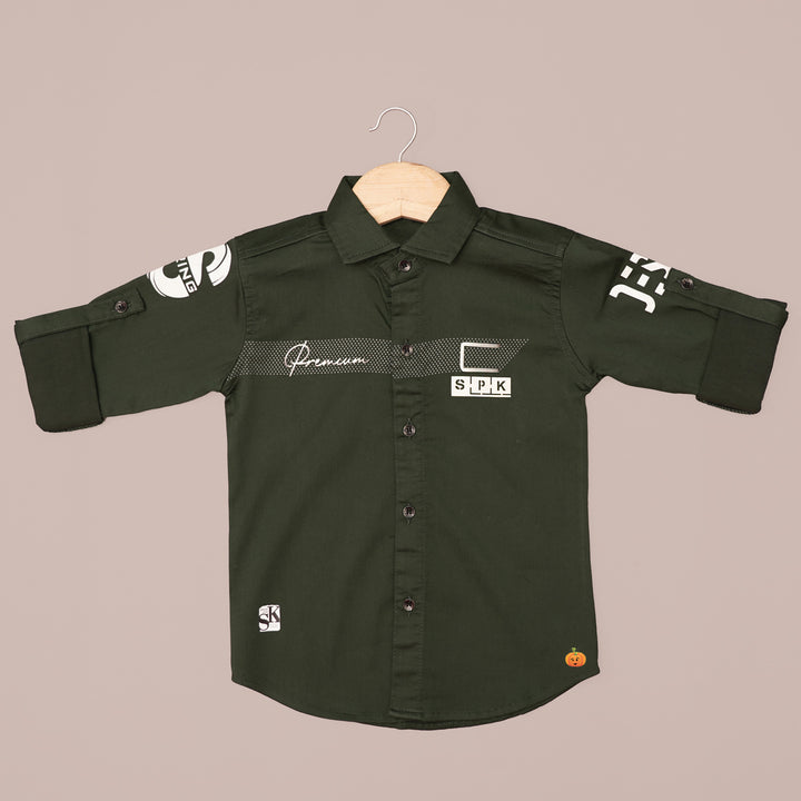 Dark Green Full Sleeves Shirt for Boys Front View