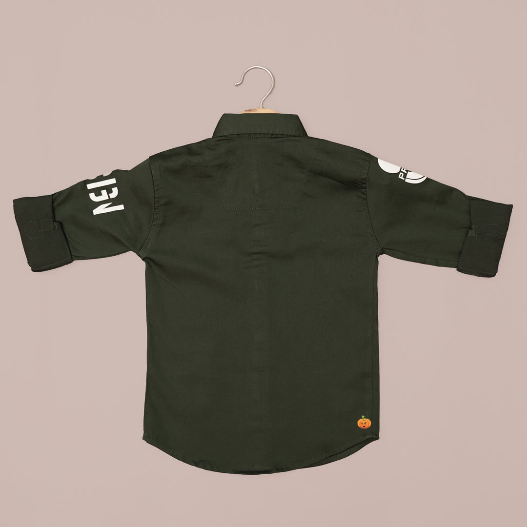 Dark Green Full Sleeves Shirt for Boys Back View