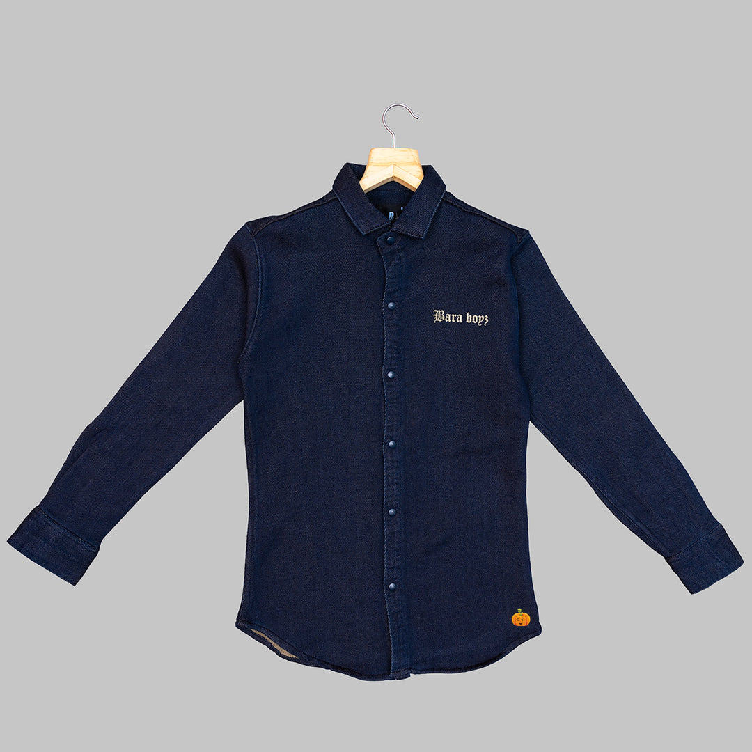 Navy Blue Full Sleeves Boys Shirt Front View