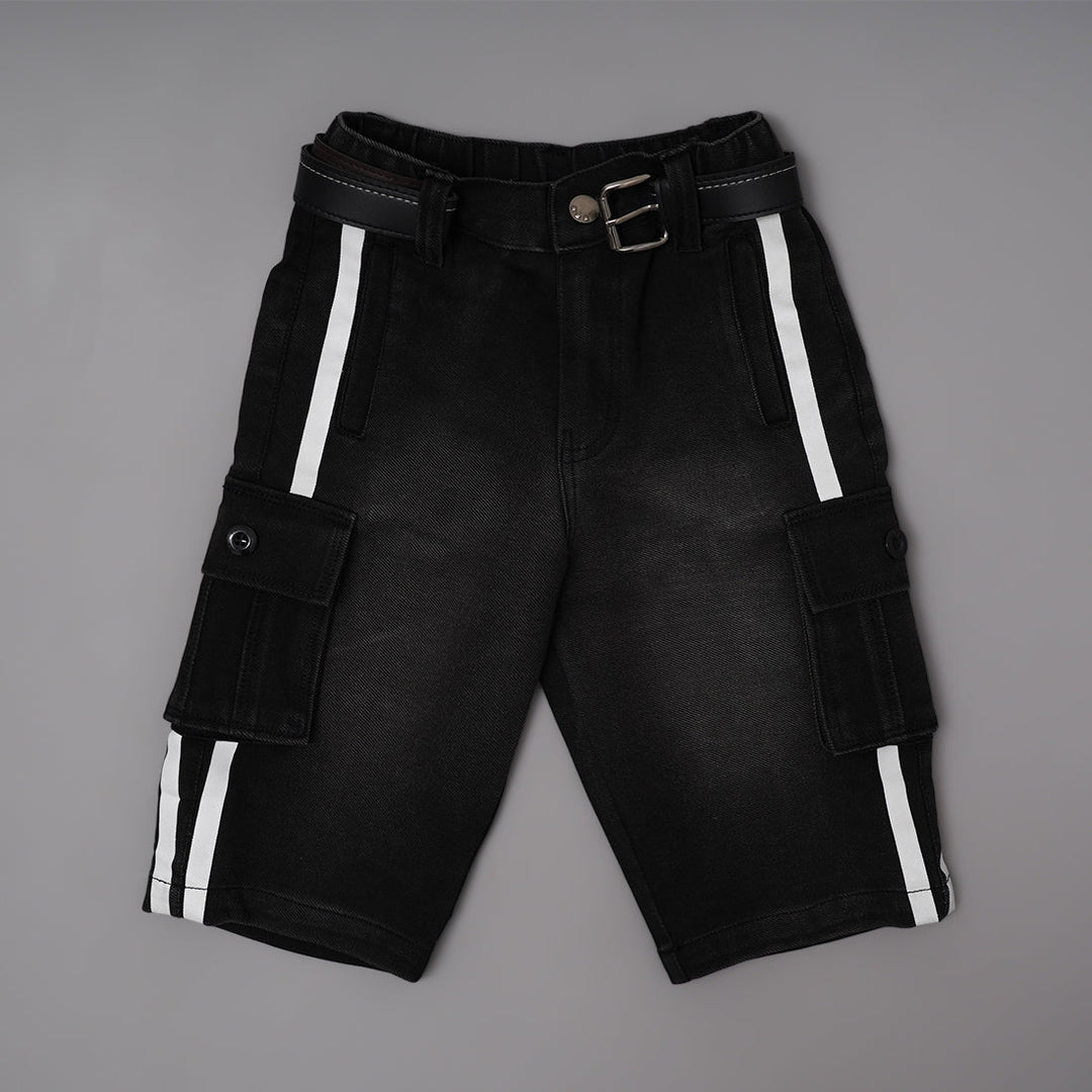 Black Shorts For Boys with White Side Lines Front View