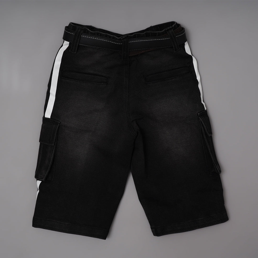Black Shorts For Boys with White Side Lines Back View