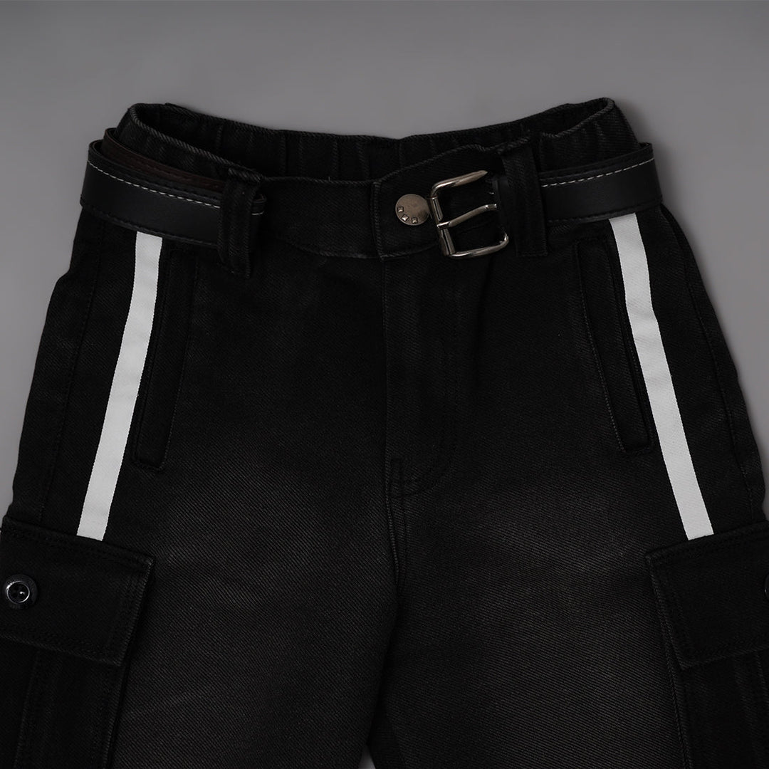 Black Shorts For Boys with White Side Lines Close Up View