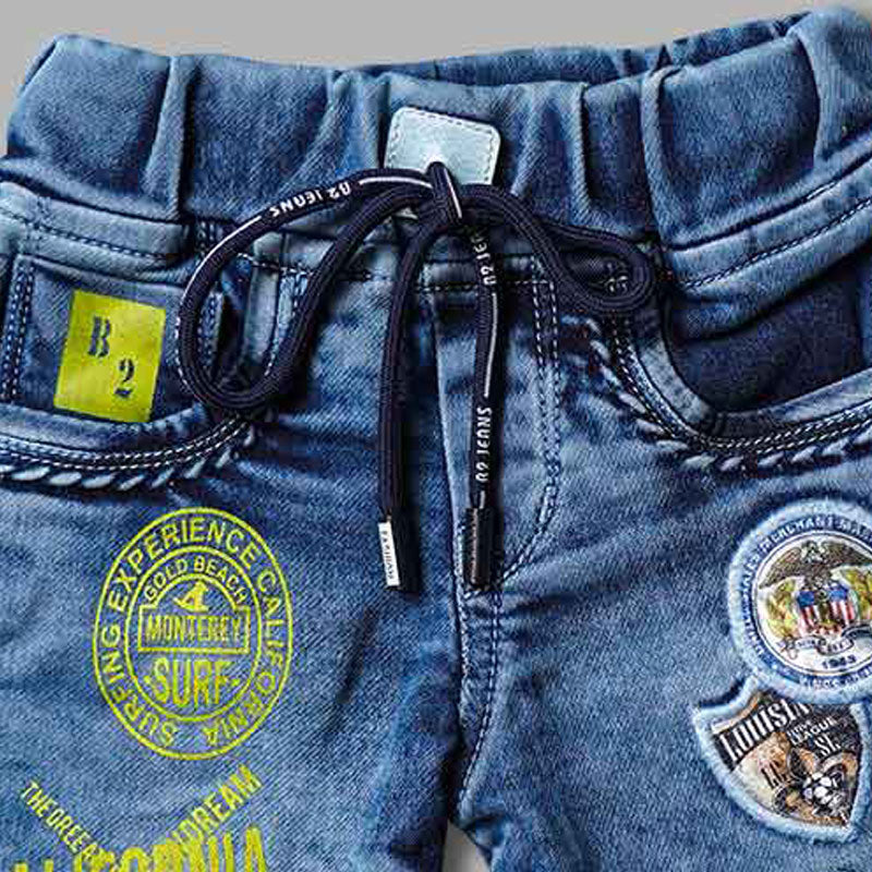 Denim Shorts For Boys with Elastic Waist Close Up View