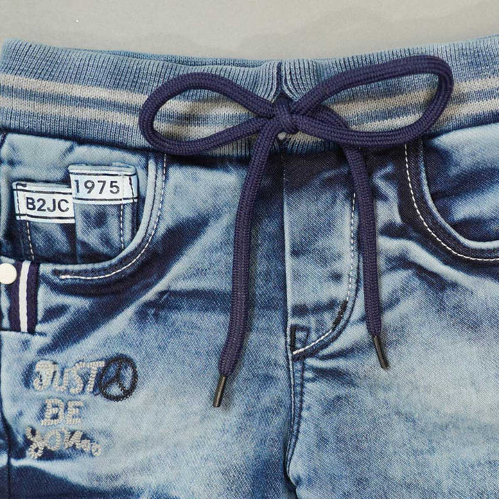Blue Denim Shorts For Boys Front View Close Up View