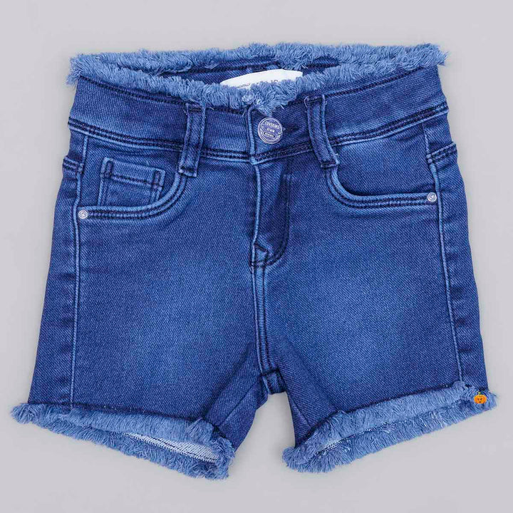 Navy Blue Denim Girls Shorts Front View